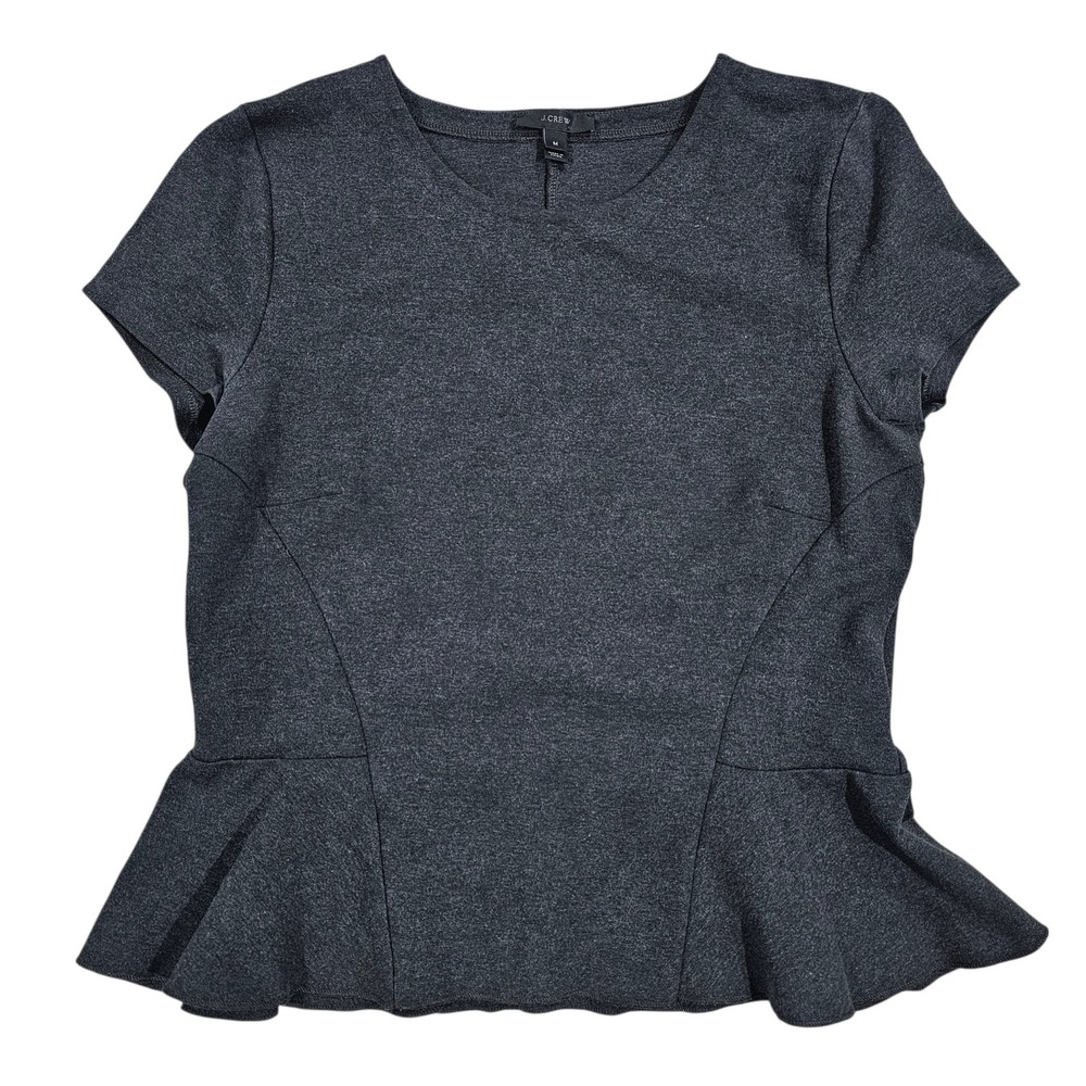 J.Crew Women M Gray Peplum Short Sleeve Crew Neck Top Heathered Knit